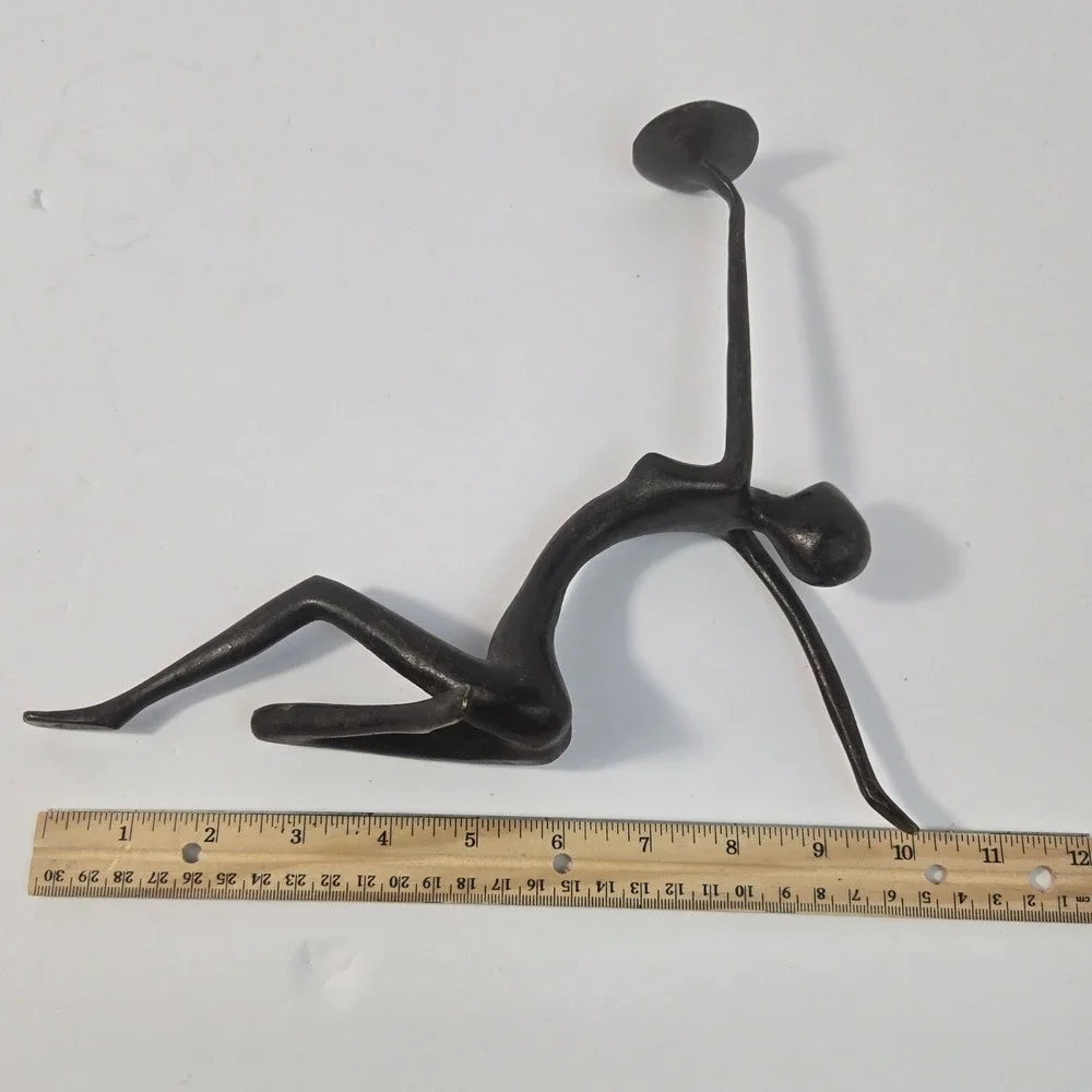 Vintage Bronze Finish Metal Reclining Female Figure Candle Holder Sculpture 10